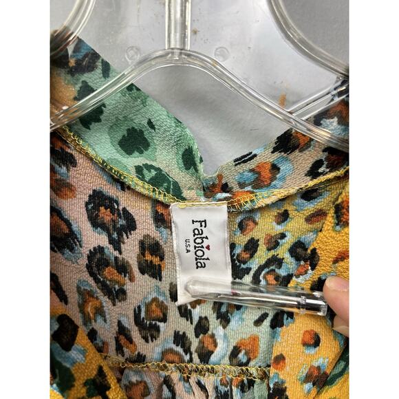 VTG 90s Y2K Fabiola USA Top‎ Womens Large Animal Tie Neck Colorful Artsy - Picture 4 of 7